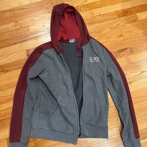 Emporio Armani zip up, size small, gray and red good condition